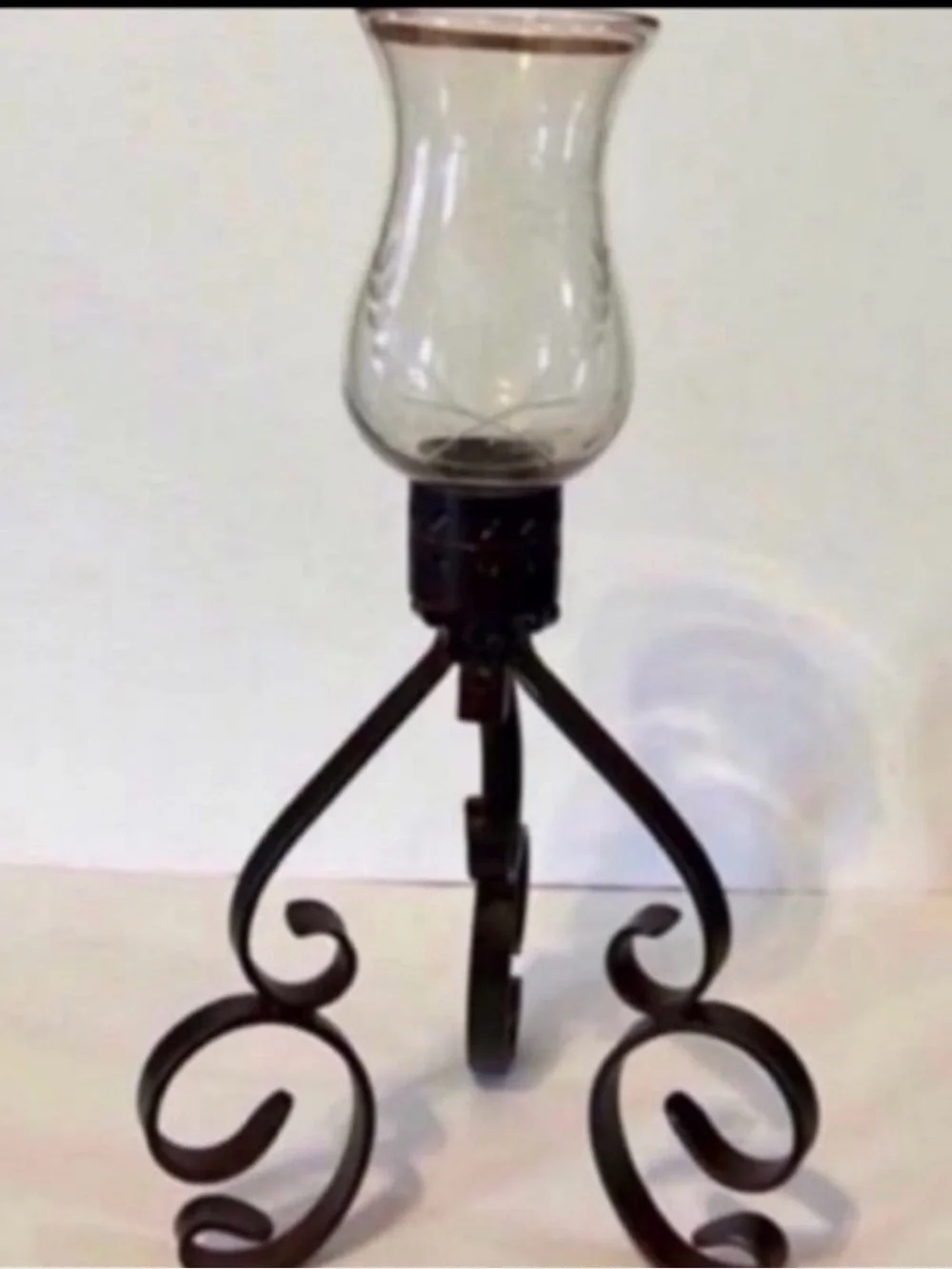 Jan Barboglio etched glass hurricane candle holder